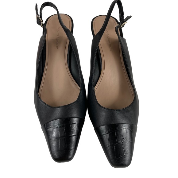 Banana Republic Slingback Black Soft Leather Strap 2.75” Heels Textured Size 9.5 - Picture 15 of 16